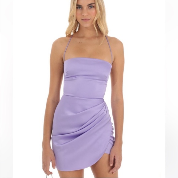 LUCY IN THE SKY Satin Open Back Dress in Periwinkle purple women’s Size Large - Picture 3 of 10